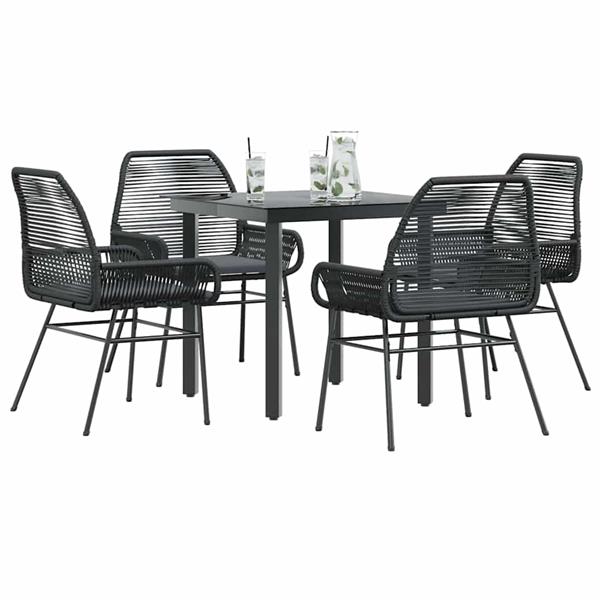 Grote foto vidaxl 5 delige tuinset met kussens poly rattan glas zwart tuin en terras tuinmeubelen