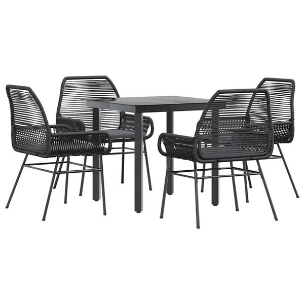 Grote foto vidaxl 5 delige tuinset met kussens poly rattan glas zwart tuin en terras tuinmeubelen