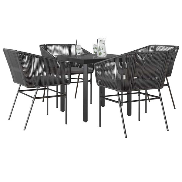 Grote foto vidaxl 5 delige tuinset met kussens poly rattan glas zwart tuin en terras tuinmeubelen