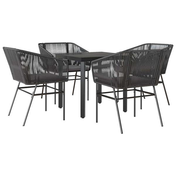 Grote foto vidaxl 5 delige tuinset met kussens poly rattan glas zwart tuin en terras tuinmeubelen