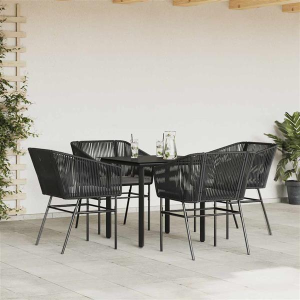 Grote foto vidaxl 5 delige tuinset met kussens poly rattan glas zwart tuin en terras tuinmeubelen