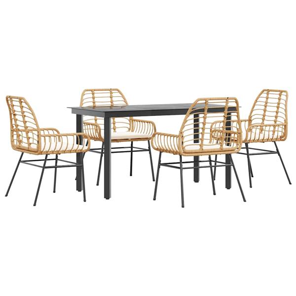 Grote foto vidaxl 5 delige tuinset met kussens poly rattan glas bruin tuin en terras tuinmeubelen