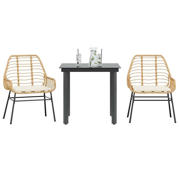 Grote foto vidaxl 3 delige tuinset met kussens poly rattan glas bruin tuin en terras tuinmeubelen