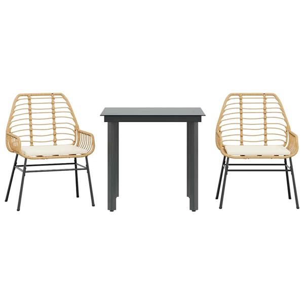 Grote foto vidaxl 3 delige tuinset met kussens poly rattan glas bruin tuin en terras tuinmeubelen