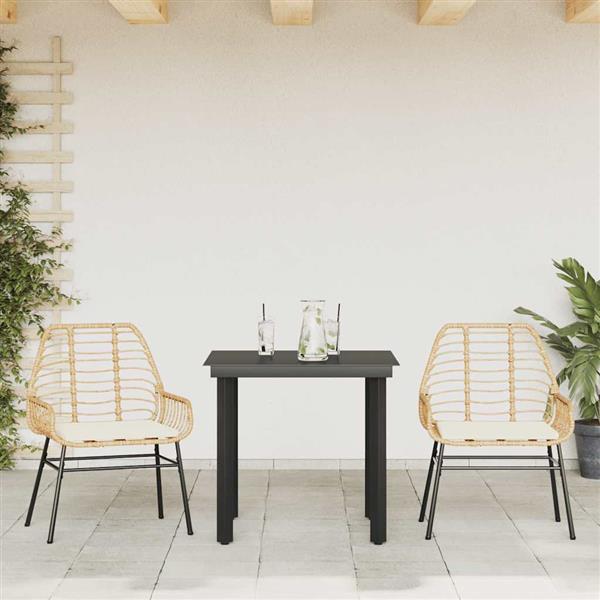 Grote foto vidaxl 3 delige tuinset met kussens poly rattan glas bruin tuin en terras tuinmeubelen