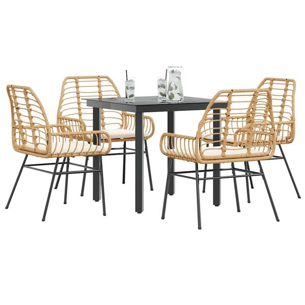 Grote foto vidaxl 5 delige tuinset met kussens poly rattan glas bruin tuin en terras tuinmeubelen