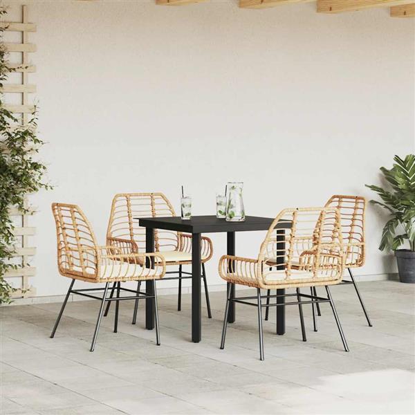 Grote foto vidaxl 5 delige tuinset met kussens poly rattan glas bruin tuin en terras tuinmeubelen