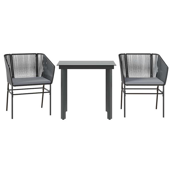 Grote foto vidaxl 3 delige tuinset met kussens poly rattan glas zwart tuin en terras tuinmeubelen