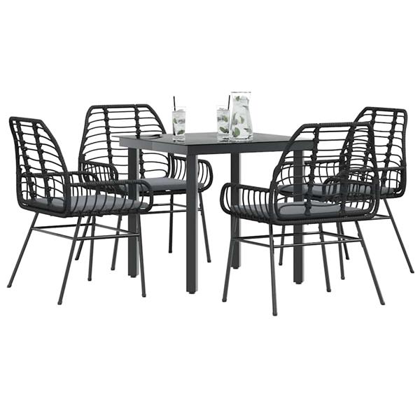 Grote foto vidaxl 5 delige tuinset met kussens poly rattan glas zwart tuin en terras tuinmeubelen