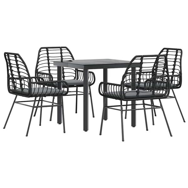 Grote foto vidaxl 5 delige tuinset met kussens poly rattan glas zwart tuin en terras tuinmeubelen