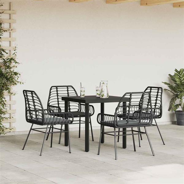 Grote foto vidaxl 5 delige tuinset met kussens poly rattan glas zwart tuin en terras tuinmeubelen