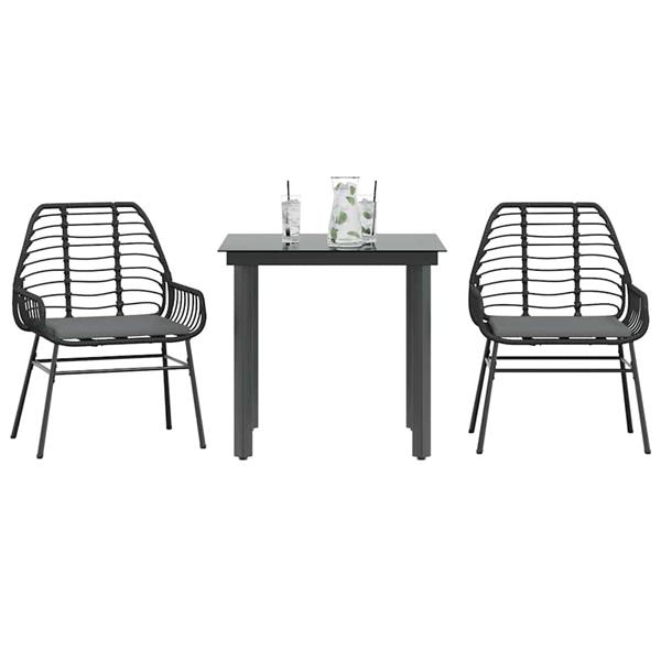 Grote foto vidaxl 3 delige tuinset met kussens poly rattan glas zwart tuin en terras tuinmeubelen