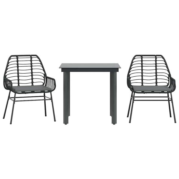 Grote foto vidaxl 3 delige tuinset met kussens poly rattan glas zwart tuin en terras tuinmeubelen