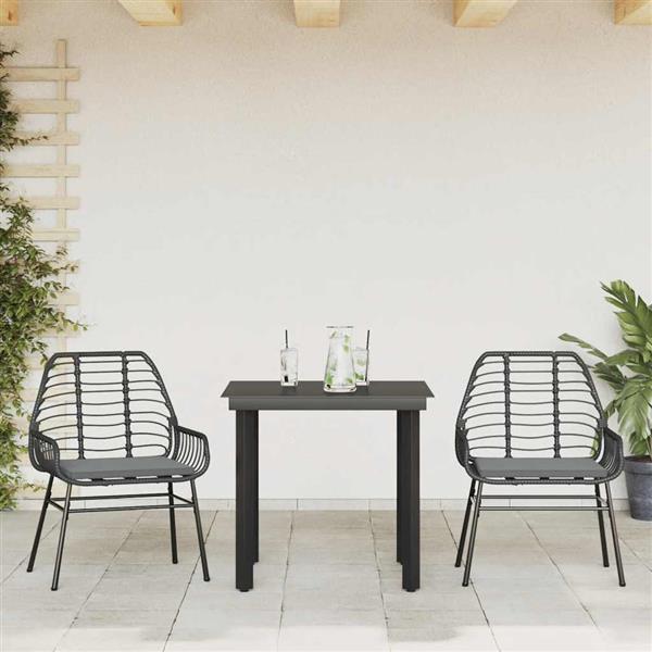 Grote foto vidaxl 3 delige tuinset met kussens poly rattan glas zwart tuin en terras tuinmeubelen