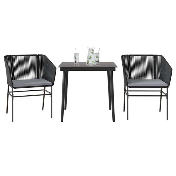 Grote foto vidaxl 3 delige tuinset met kussens poly rattan glas zwart tuin en terras tuinmeubelen