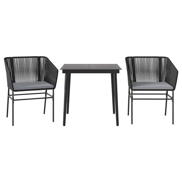 Grote foto vidaxl 3 delige tuinset met kussens poly rattan glas zwart tuin en terras tuinmeubelen