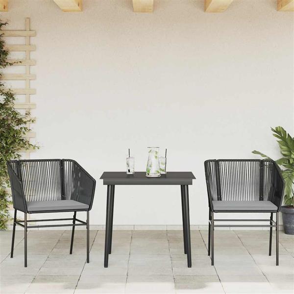 Grote foto vidaxl 3 delige tuinset met kussens poly rattan glas zwart tuin en terras tuinmeubelen