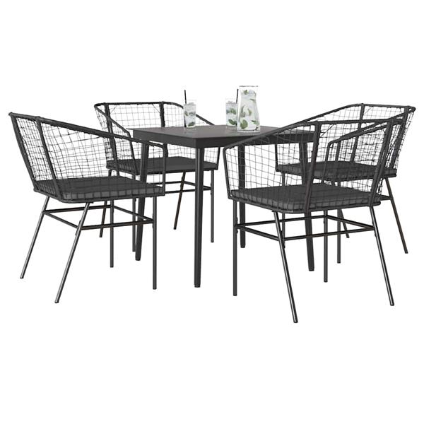 Grote foto vidaxl 5 delige tuinset met kussens poly rattan glas zwart tuin en terras tuinmeubelen