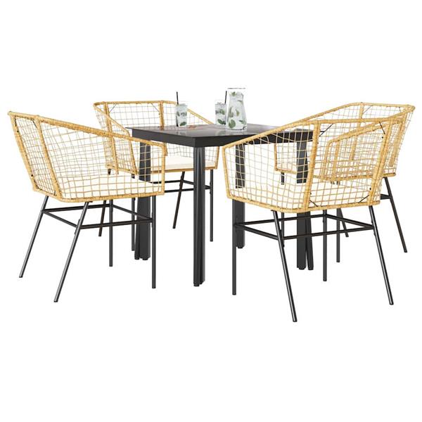 Grote foto vidaxl 5 delige tuinset met kussens poly rattan glas bruin tuin en terras tuinmeubelen