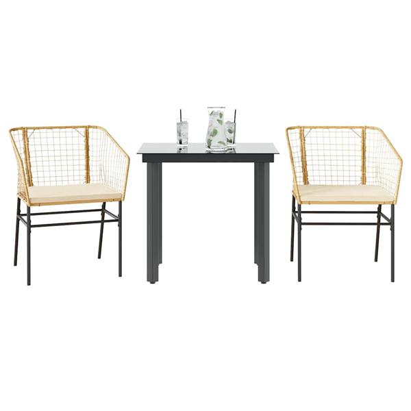 Grote foto vidaxl 3 delige tuinset met kussens poly rattan glas bruin tuin en terras tuinmeubelen