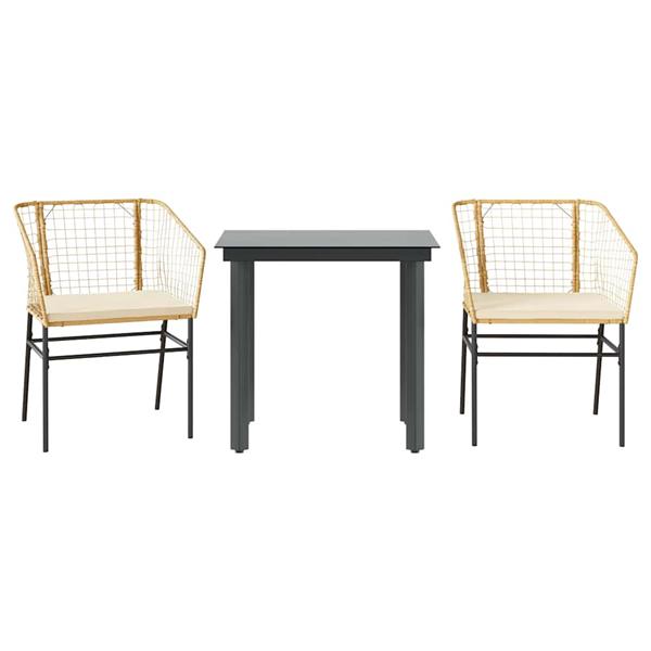 Grote foto vidaxl 3 delige tuinset met kussens poly rattan glas bruin tuin en terras tuinmeubelen