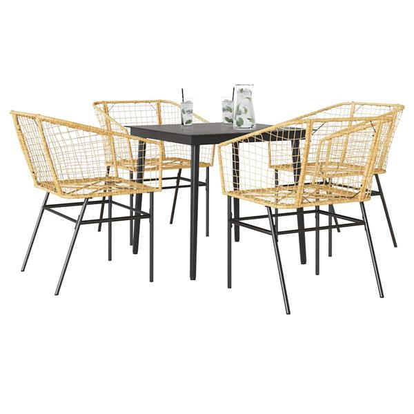 Grote foto vidaxl 5 delige tuinset poly rattan glas bruin tuin en terras tuinmeubelen