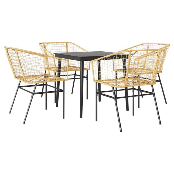 Grote foto vidaxl 5 delige tuinset poly rattan glas bruin tuin en terras tuinmeubelen