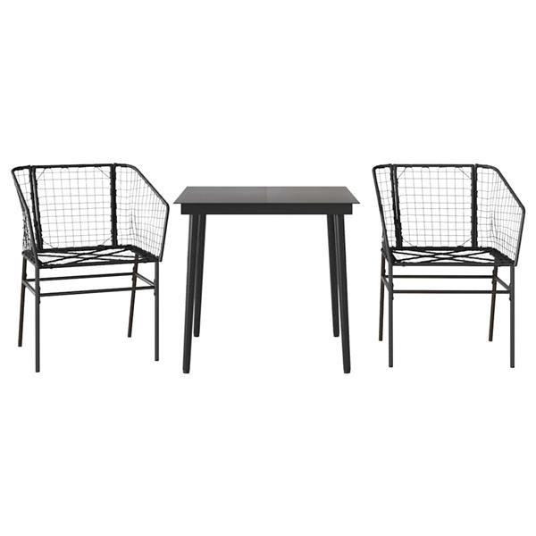 Grote foto vidaxl 3 delige tuinset poly rattan glas zwart tuin en terras tuinmeubelen