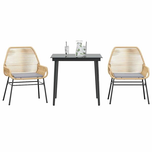 Grote foto vidaxl 3 delige tuinset met kussens poly rattan glas bruin tuin en terras tuinmeubelen