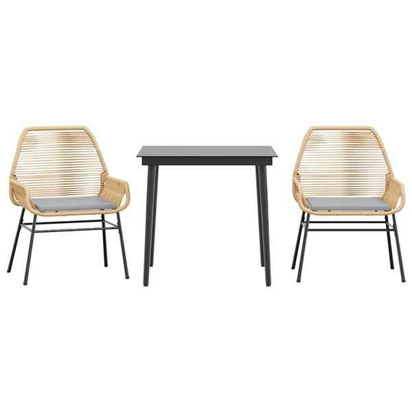 Grote foto vidaxl 3 delige tuinset met kussens poly rattan glas bruin tuin en terras tuinmeubelen