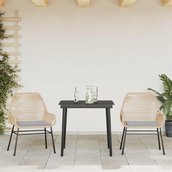 Grote foto vidaxl 3 delige tuinset met kussens poly rattan glas bruin tuin en terras tuinmeubelen