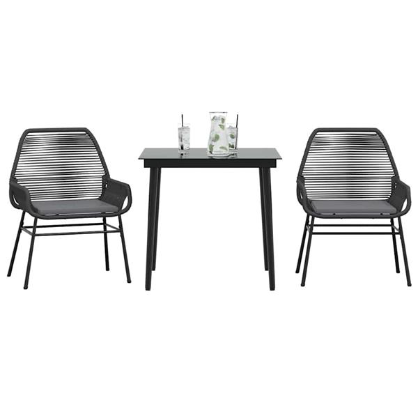 Grote foto vidaxl 3 delige tuinset met kussens poly rattan glas zwart tuin en terras tuinmeubelen