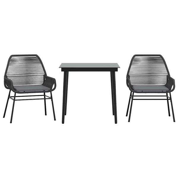 Grote foto vidaxl 3 delige tuinset met kussens poly rattan glas zwart tuin en terras tuinmeubelen