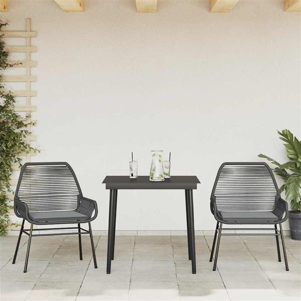 Grote foto vidaxl 3 delige tuinset met kussens poly rattan glas zwart tuin en terras tuinmeubelen