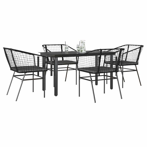 Grote foto vidaxl 5 delige tuinset met kussens poly rattan glas zwart tuin en terras tuinmeubelen