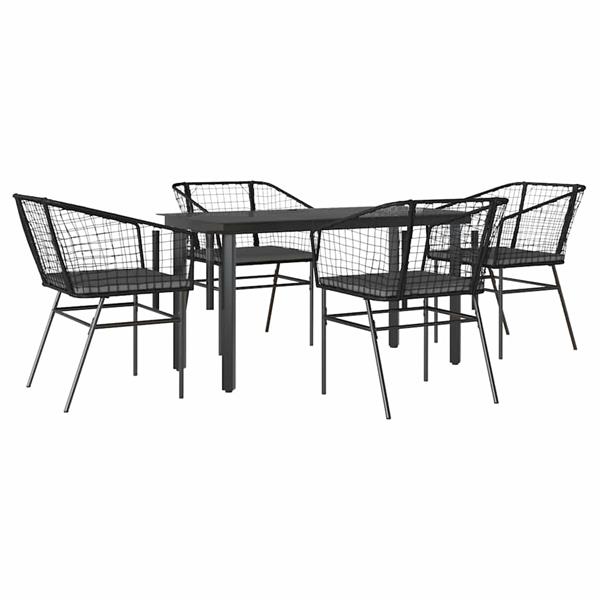 Grote foto vidaxl 5 delige tuinset met kussens poly rattan glas zwart tuin en terras tuinmeubelen