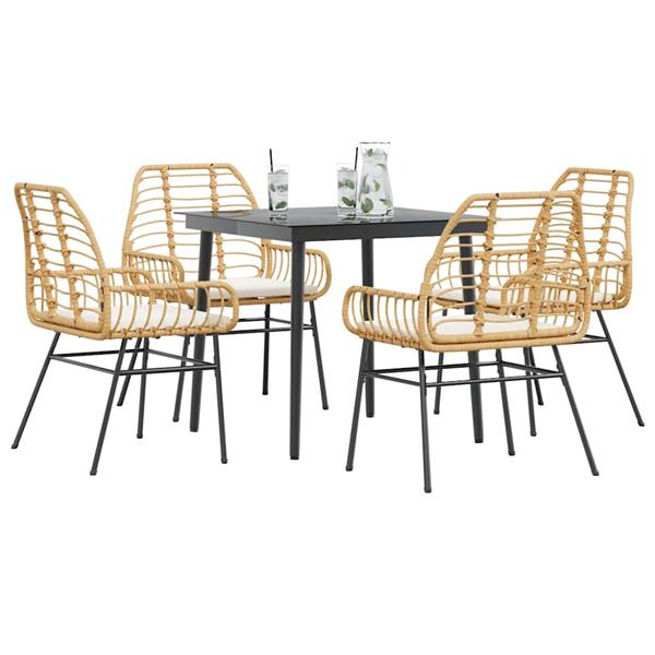 Grote foto vidaxl 5 delige tuinset met kussens poly rattan glas bruin tuin en terras tuinmeubelen