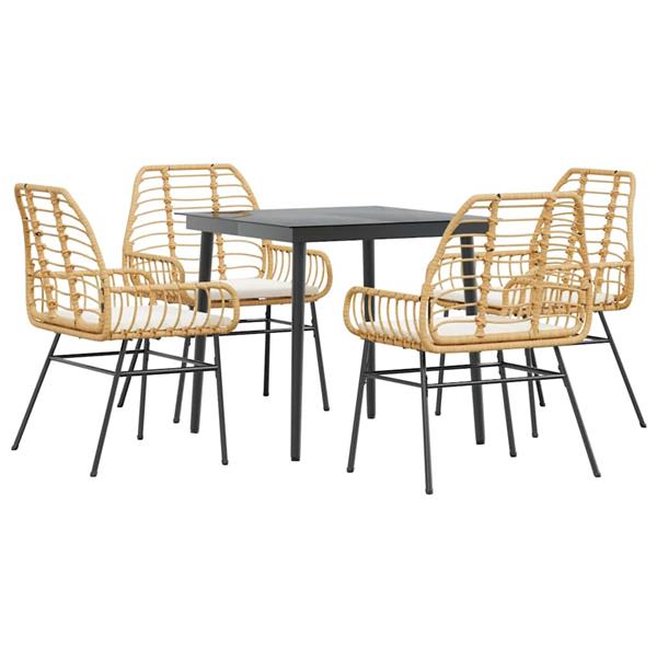 Grote foto vidaxl 5 delige tuinset met kussens poly rattan glas bruin tuin en terras tuinmeubelen
