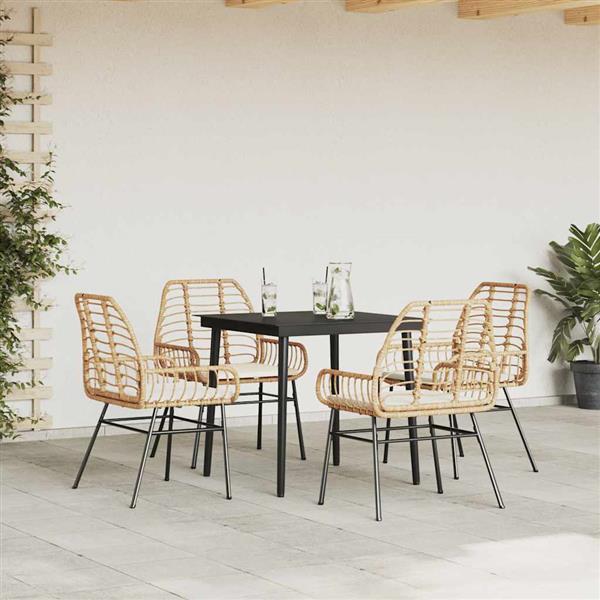 Grote foto vidaxl 5 delige tuinset met kussens poly rattan glas bruin tuin en terras tuinmeubelen