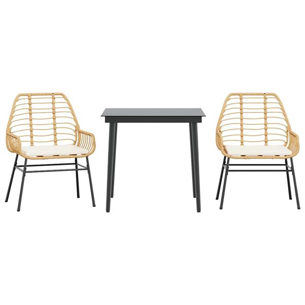 Grote foto vidaxl 3 delige tuinset met kussens poly rattan glas bruin tuin en terras tuinmeubelen