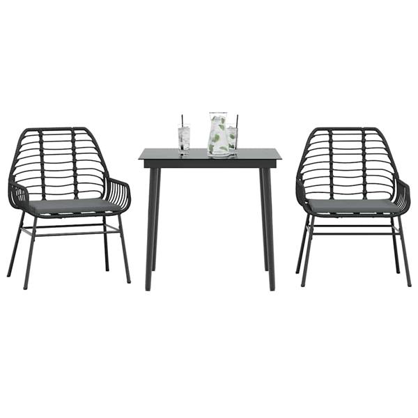 Grote foto vidaxl 3 delige tuinset met kussens poly rattan glas zwart tuin en terras tuinmeubelen