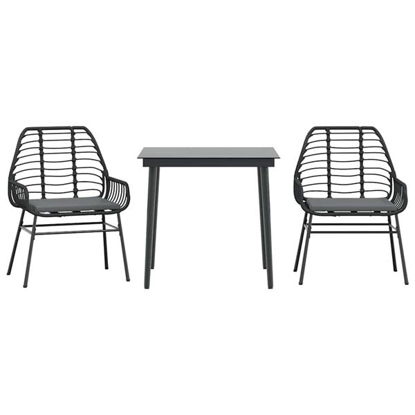 Grote foto vidaxl 3 delige tuinset met kussens poly rattan glas zwart tuin en terras tuinmeubelen