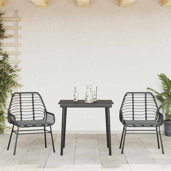 Grote foto vidaxl 3 delige tuinset met kussens poly rattan glas zwart tuin en terras tuinmeubelen