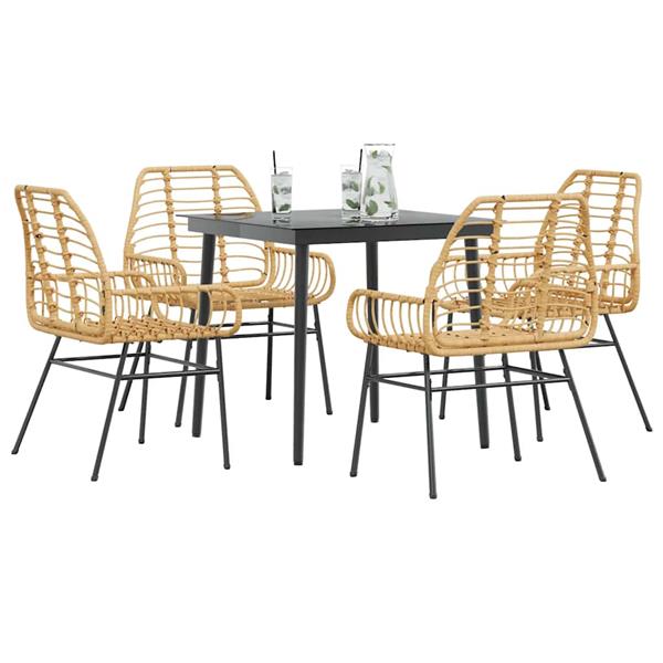 Grote foto vidaxl 5 delige tuinset poly rattan glas bruin tuin en terras tuinmeubelen
