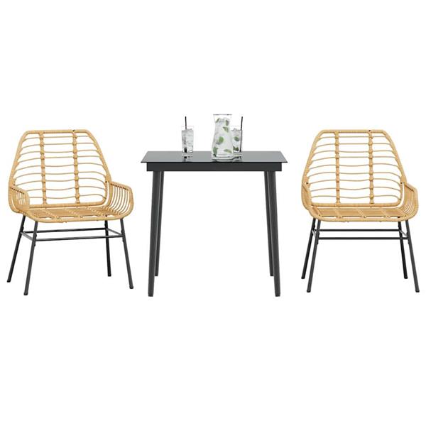 Grote foto vidaxl 3 delige tuinset poly rattan glas bruin tuin en terras tuinmeubelen