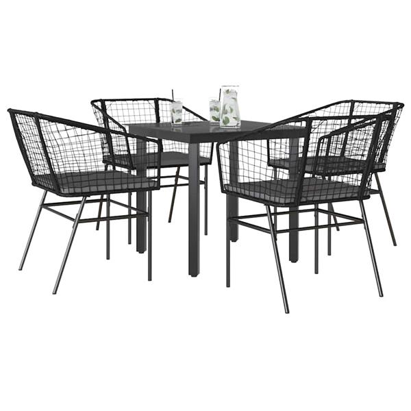 Grote foto vidaxl 5 delige tuinset met kussens poly rattan glas zwart tuin en terras tuinmeubelen