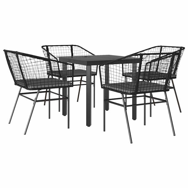 Grote foto vidaxl 5 delige tuinset met kussens poly rattan glas zwart tuin en terras tuinmeubelen