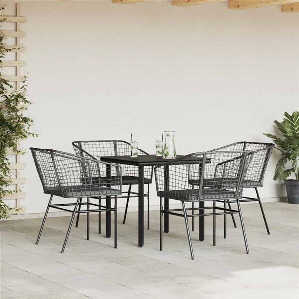 Grote foto vidaxl 5 delige tuinset met kussens poly rattan glas zwart tuin en terras tuinmeubelen
