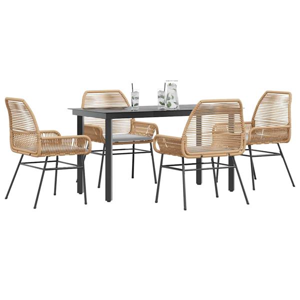 Grote foto vidaxl 5 delige tuinset met kussens poly rattan glas bruin tuin en terras tuinmeubelen