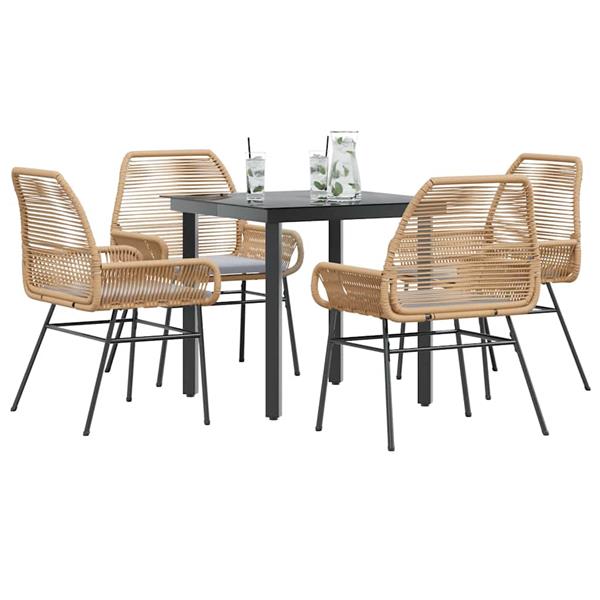 Grote foto vidaxl 5 delige tuinset met kussens poly rattan glas bruin tuin en terras tuinmeubelen